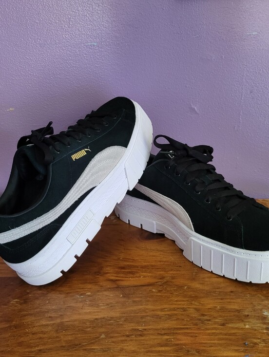 Puma Shoes - Womens Chunky Platform PUMA Lace-up Black White Suede Leather Sneakers Shoes 10
